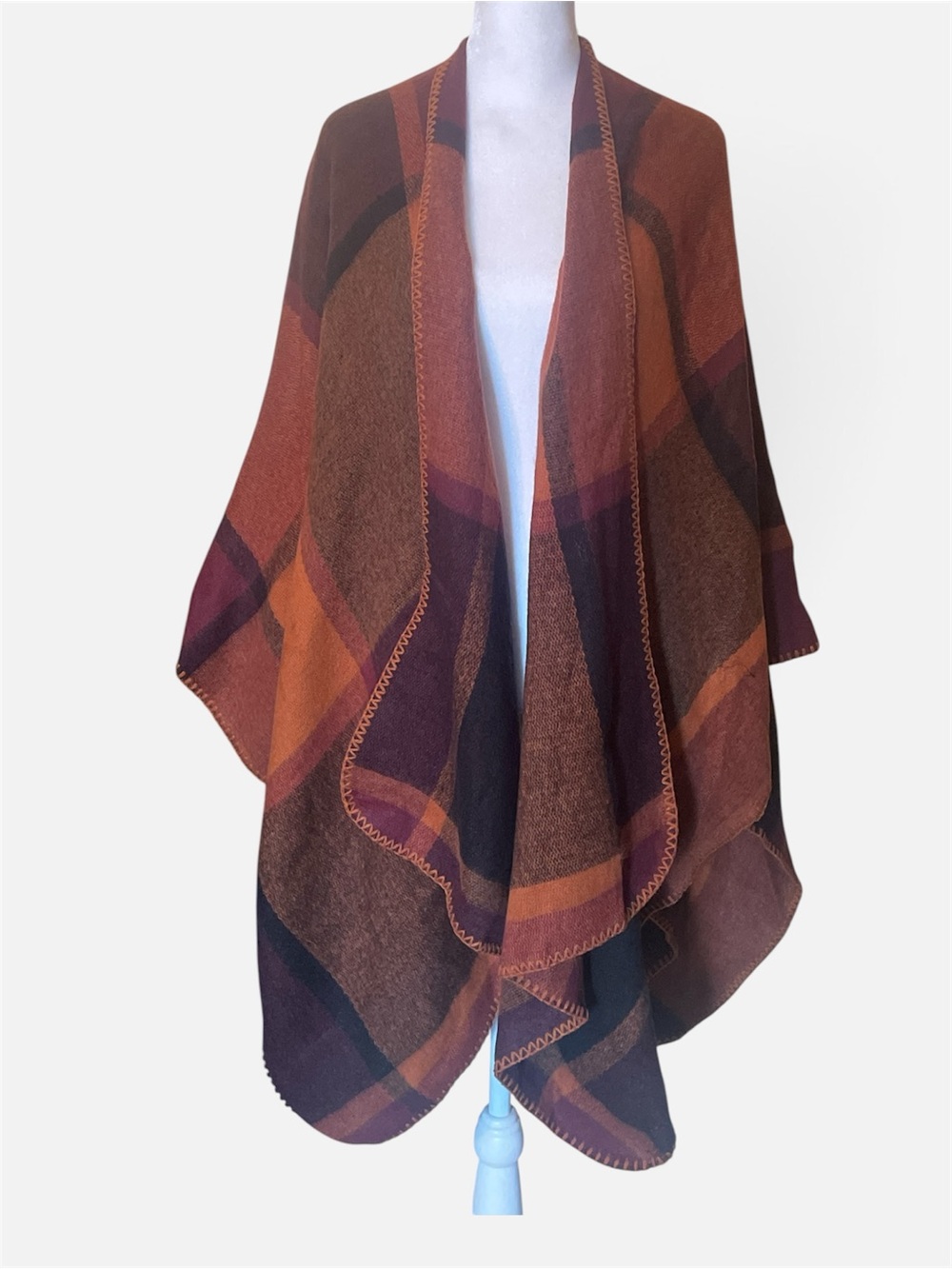 Apt 9 One Size Knit Cape - Rust Orange & Burgundy
